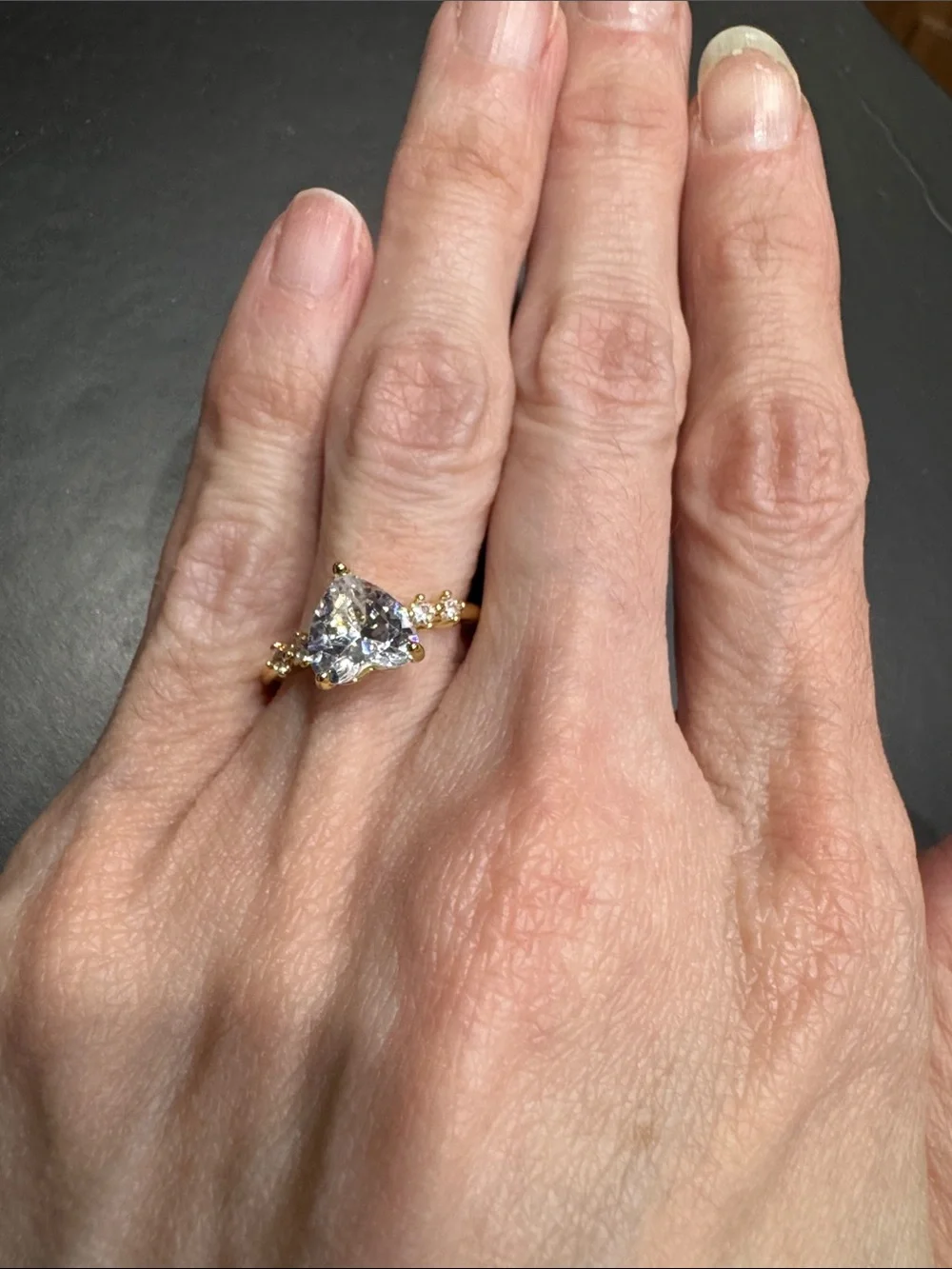 Gold Heart CZ Ring with Clear Heart Stone